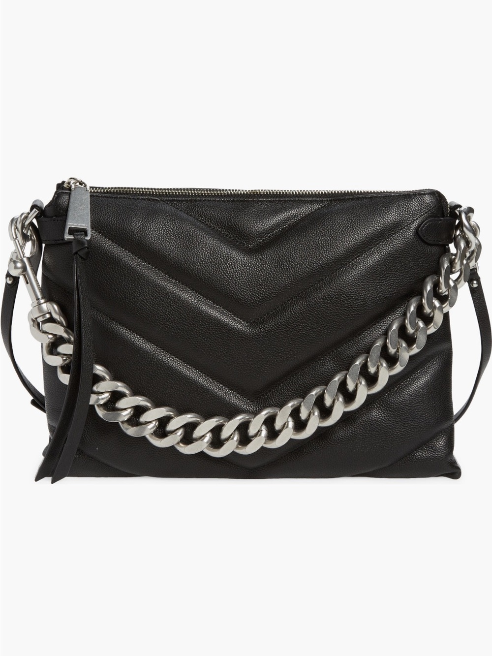 Rebecca Minkoff Black Quilted Leather Crossbody with Silver Chain
